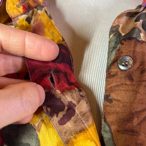 Vintage Copper Key Size M Silk Floral Print Shirt Button-Up - Picture 10 of 11